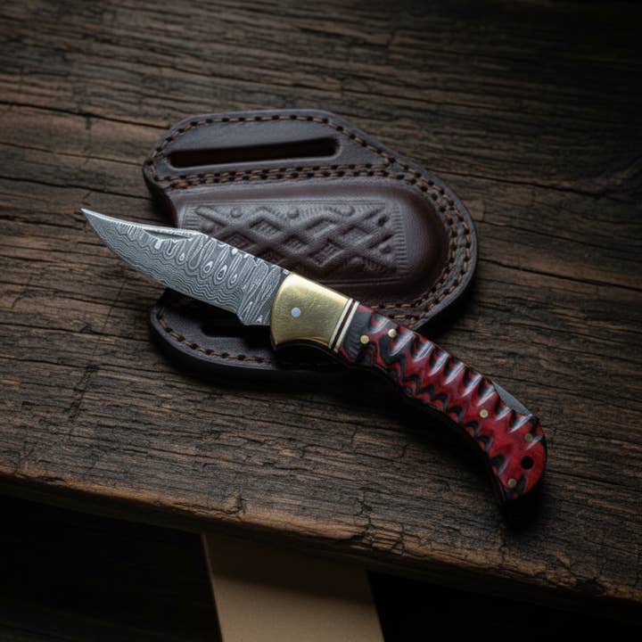 Coltello Pieghevole Crimson Ridge Damascus per la vendita all'ingrosso da parte di Titan International