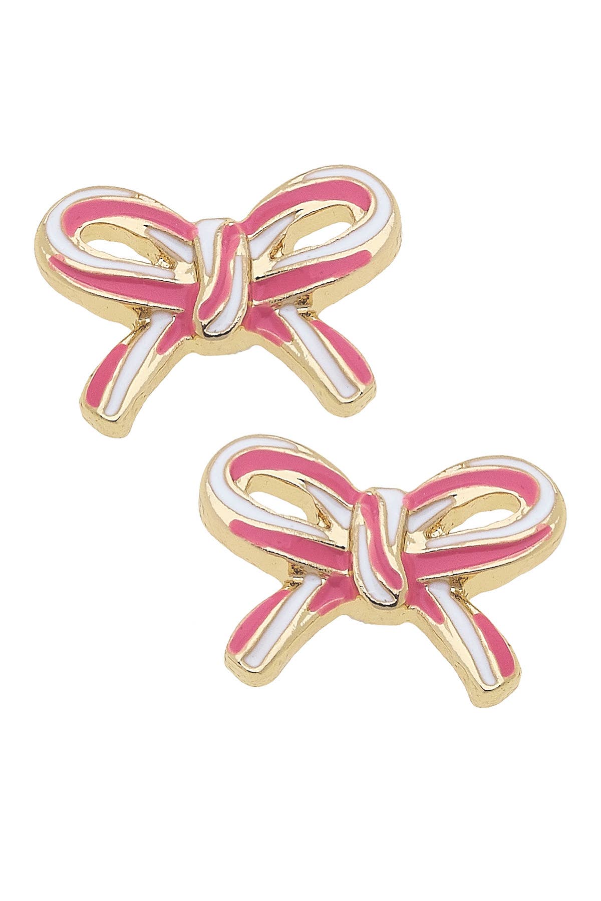 Canvas Style - Wholesale Stud/Post Earrings - Candy Cane Bow Stud Earrings in Pink & White
