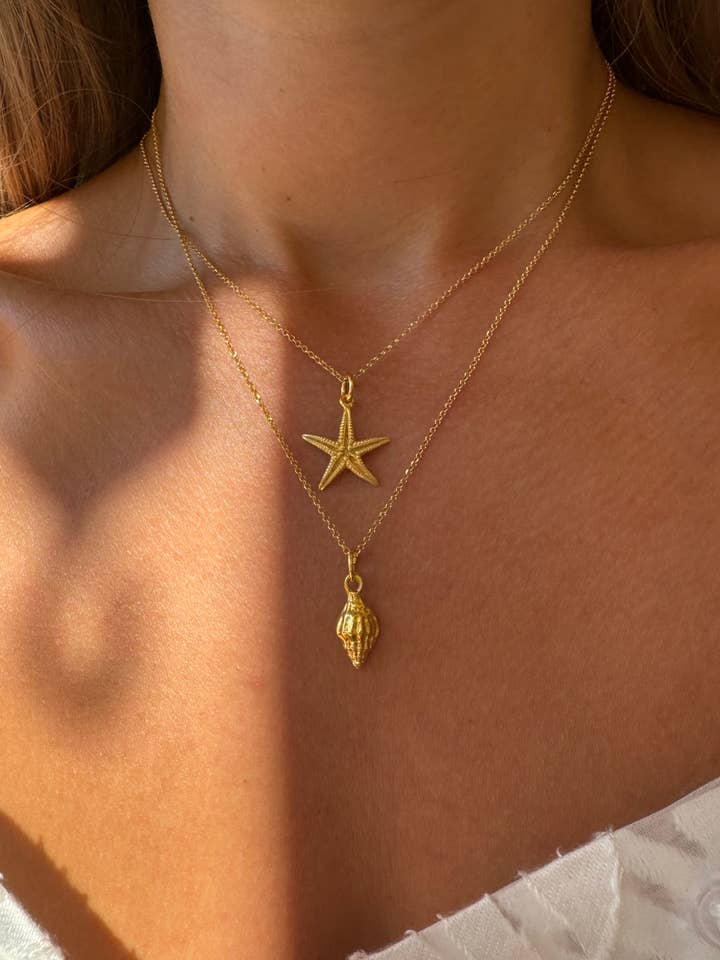 Gold Starfish Necklace, Gold Summer Necklaces,Shell Necklace for wholesale by Christina Christi