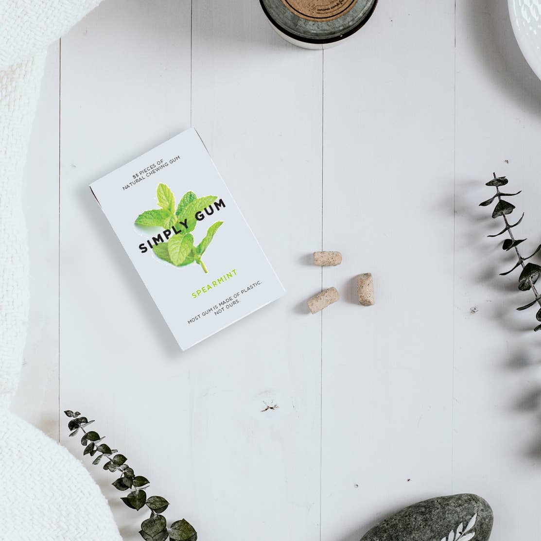 Simply Gum - Wholesale Chewing Gum - Spearmint Chewing Gum 55 Ct - Natural + Plastic-Free | 6 Pk