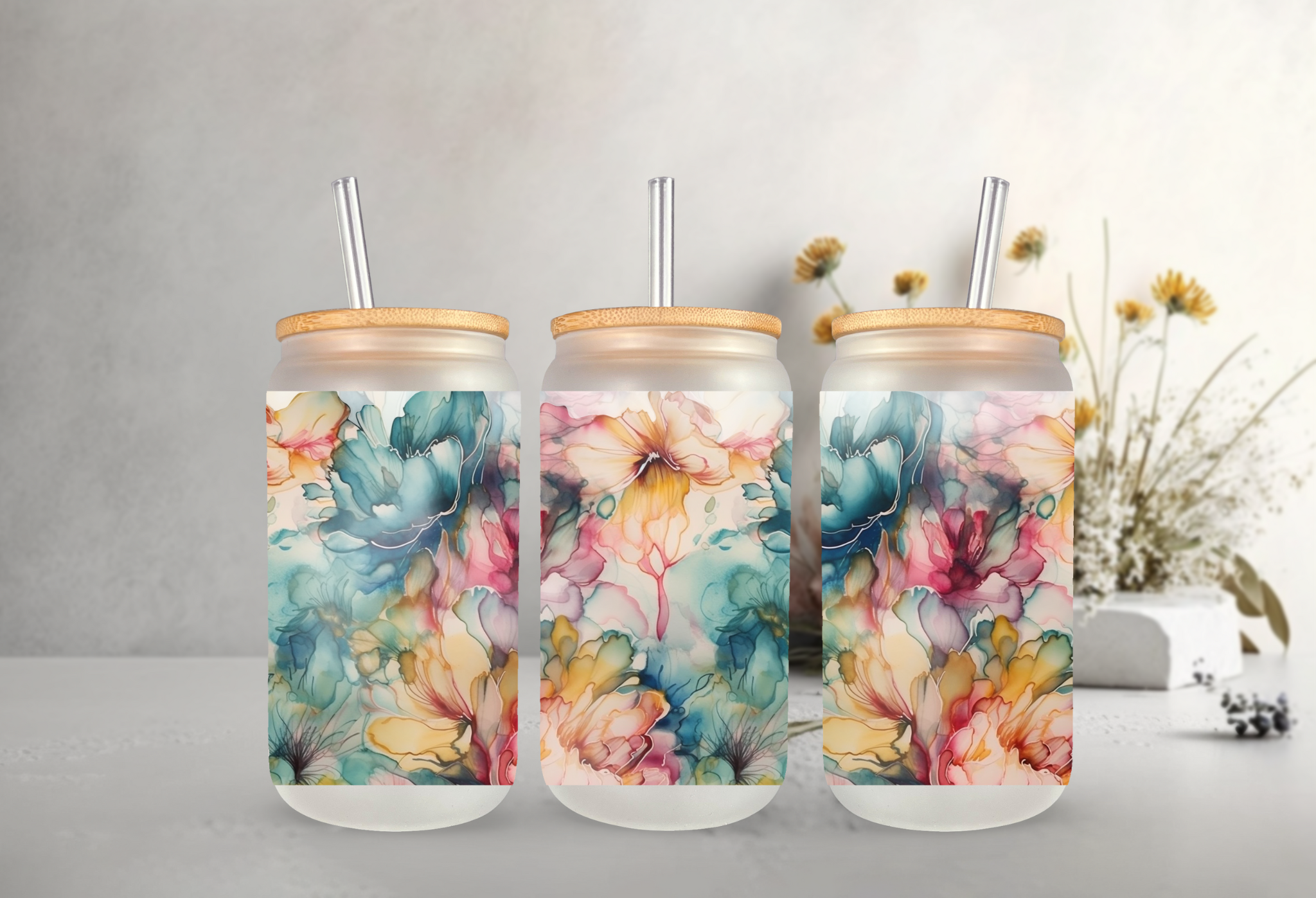 The Inspiration Haven - Wholesale Drinking Glass/Cup - 16 Oz Can Glass watercolor floral gift for her1