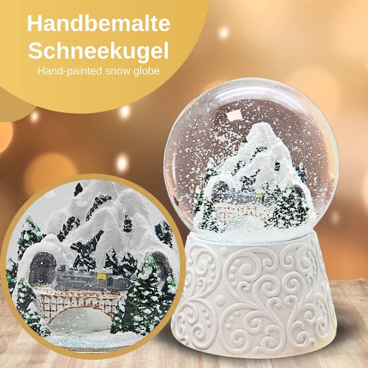 Schneekugelhaus - Wholesale Snow Globe - Nostalgic Snow Globe Mountain Landscape on White Base2