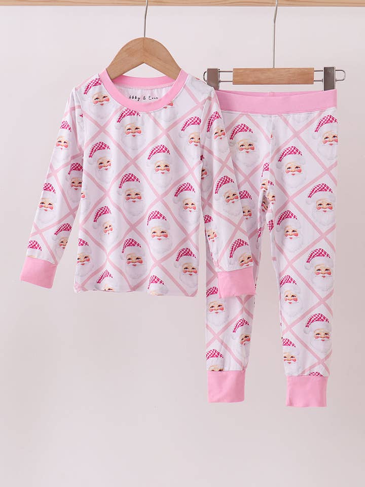Pink santa claus bamboo pajamas set for wholesale by Mom & Co.