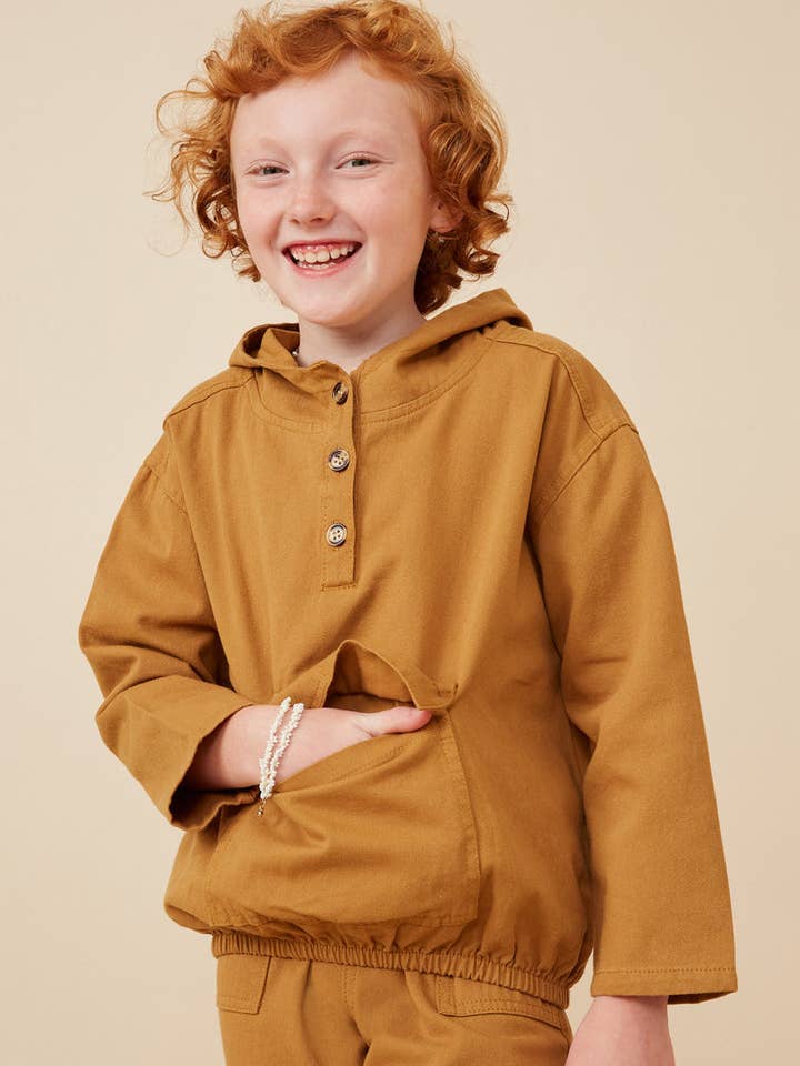 Girls Buttoned Cargo Pocket Hooded Top for wholesale by Hayden LA