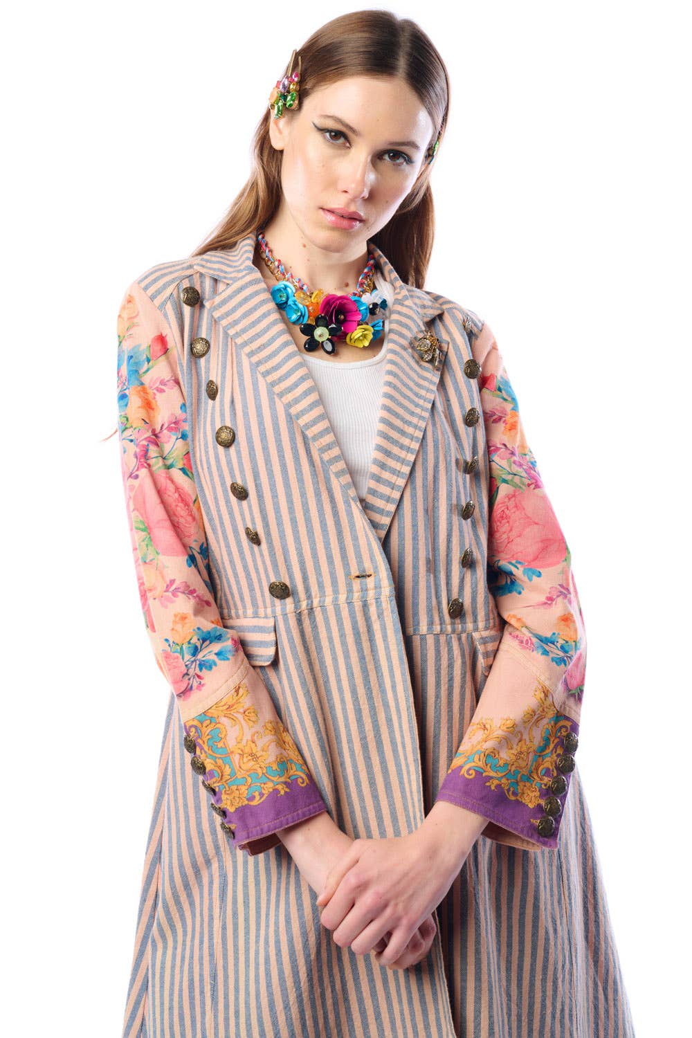 Tevask/Blå Striber Combo Sømandens Kærlighedsfrakke | Stribet Lang Frakke | Blomstret Ærmefrakke for engroshandel på Faire4