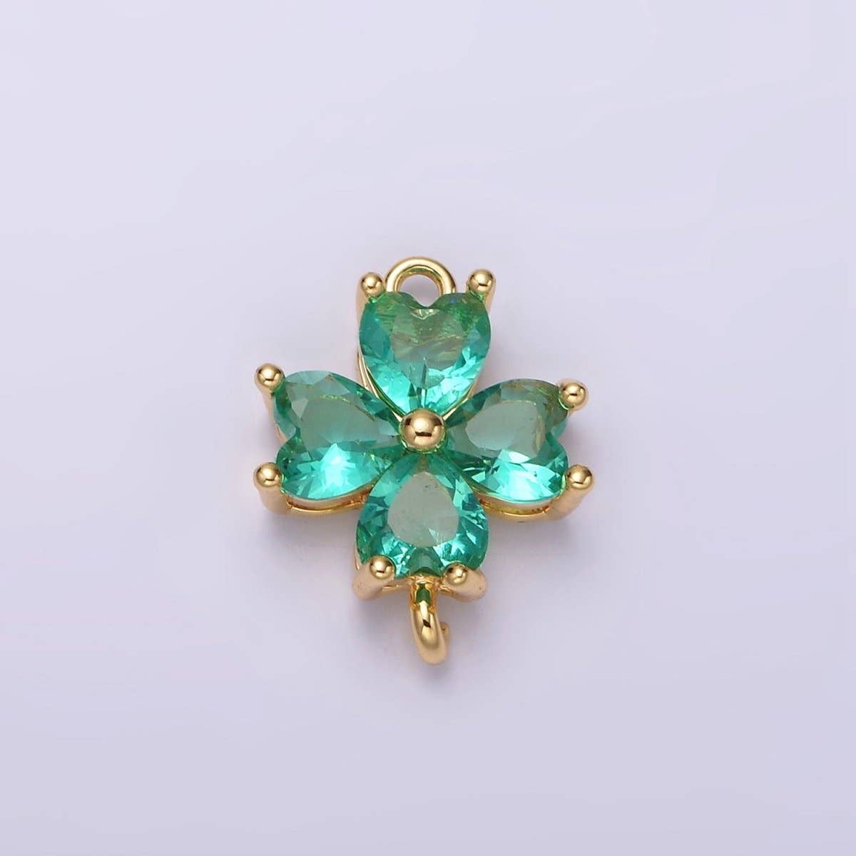 Aim Eternal - Venta al por mayor Abalorios/colgantes individuales - Conector de Flor de Pétalo de Corazón con Circonitas en Azul Bebé, Verde Azulado, Azul, Menta, Verde, Azul Oscuro, Fucsia Relleno de Oro de 14K en Oro y Plata | G-203 - G-2163