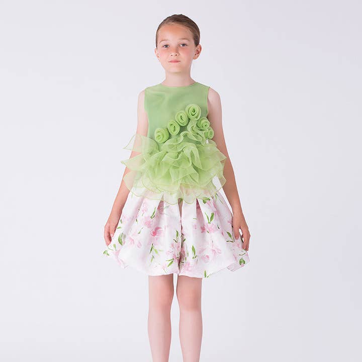 Organza 3D Flowers Girls Outfit | 2 Pieces for wholesale by Mama Luma
