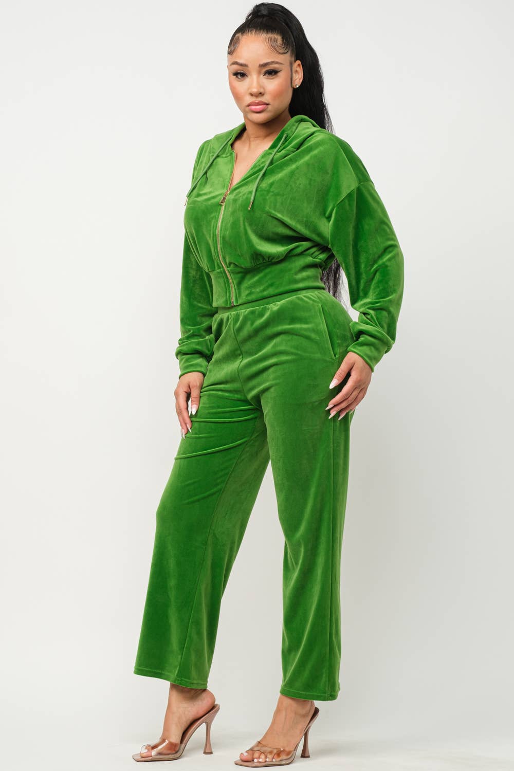 Drip DTLA - Wholesale Top & Pant Set (NOT Loungewear) - Women's - VELOUR HOODED JACKET AND JOGGER SET3