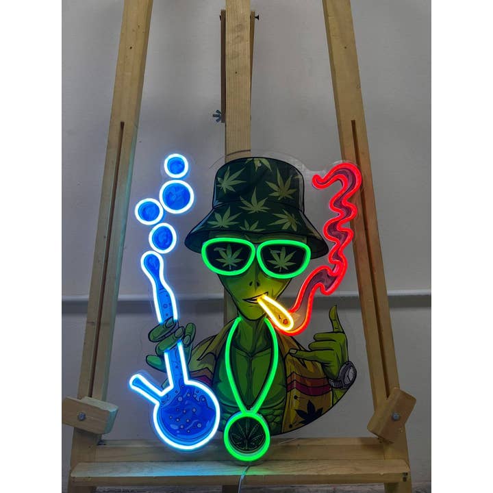 Targa con stampa al neon Alien Smoking Weed, luce LED Alien 420 per la vendita all'ingrosso da parte di Glow Neon
