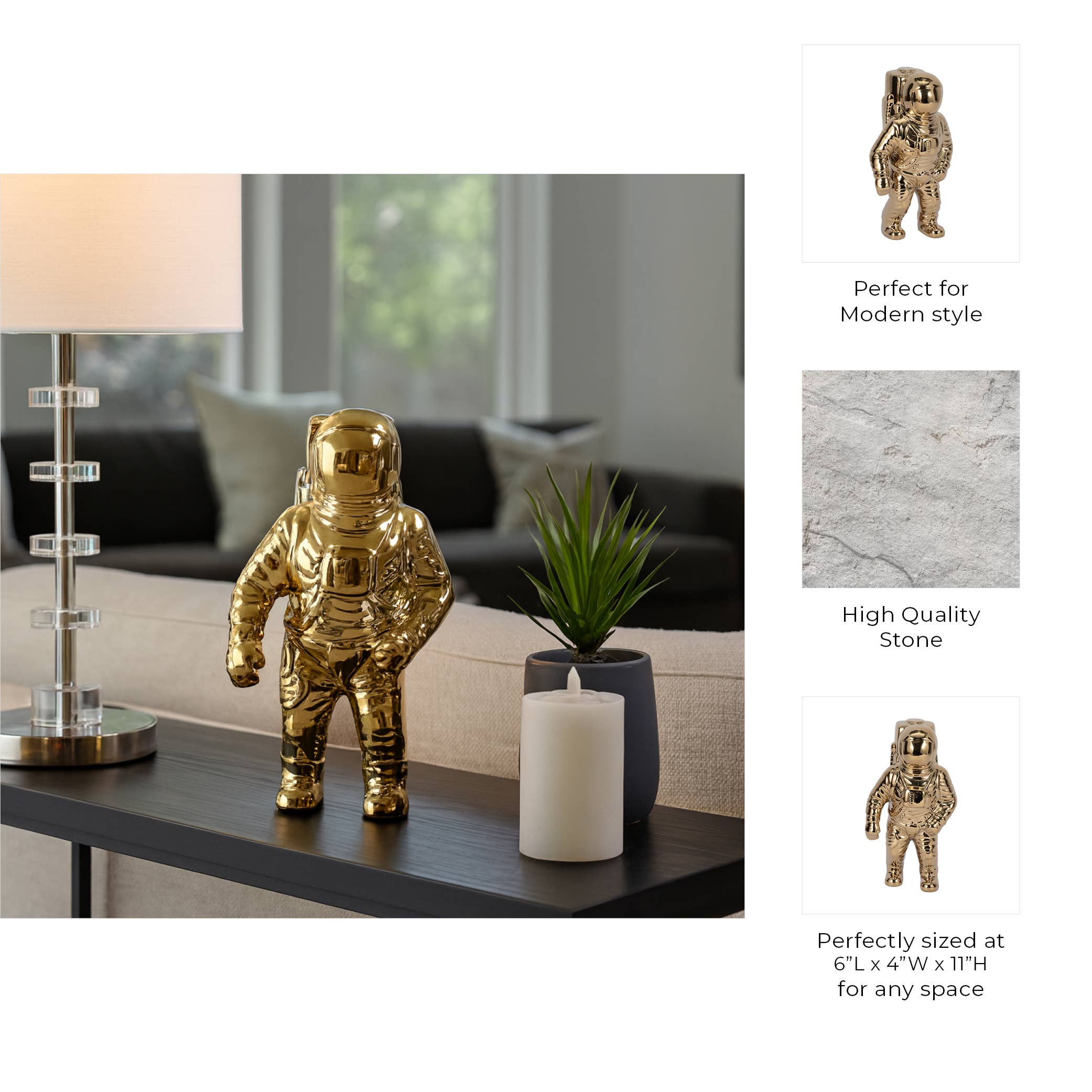 Sagebrook Home - Wholesale Decorative Figurine - Ceramic Abstract Astronaut Figurine - Gold, 11 in.4