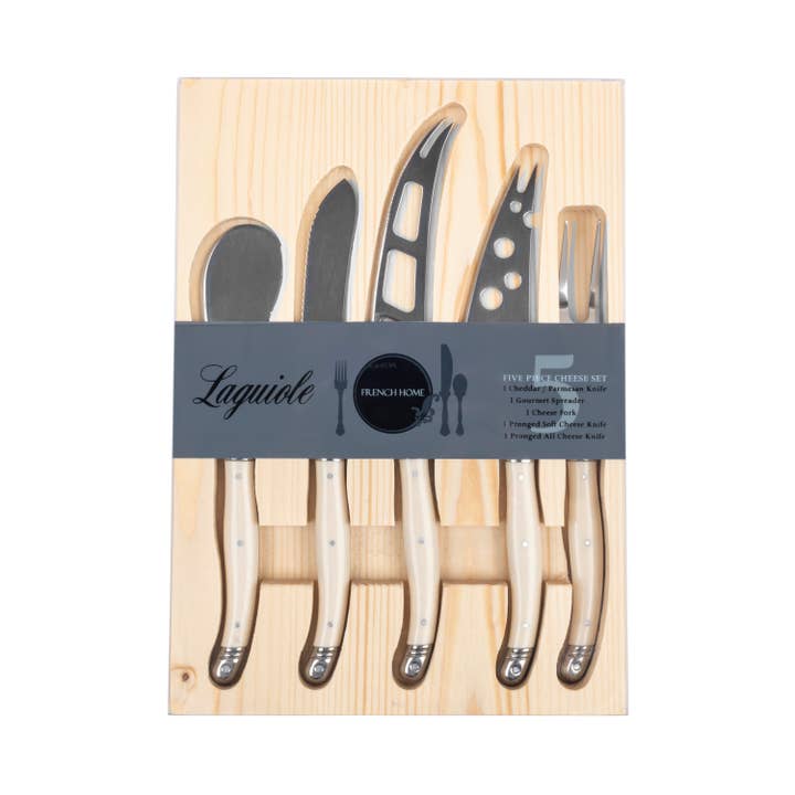 French Home - Wholesale Knife Set - Laguiole 5-Piece Artisan Tortoise Shell Cheese Knife Set4