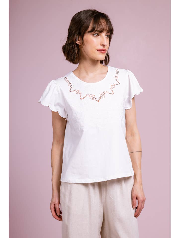 Cherry Paris - Vendita all'ingrosso Maglietta - Donna - T-shirt Liz con collo ricamato - IXJ2510215