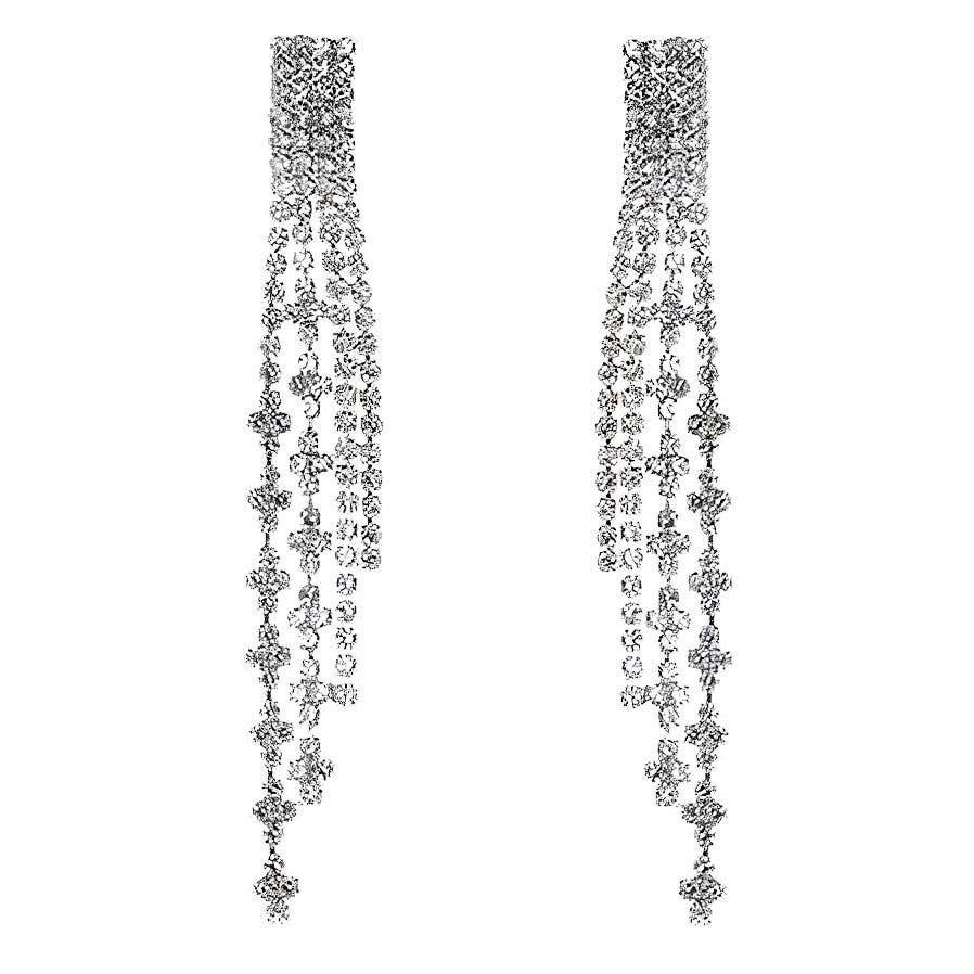 Diacly - Wholesale Dangle Earrings - Floral Lines Waterfall Rhinestone Earrings2