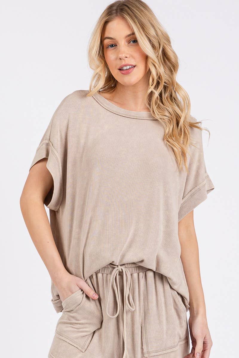 Sewn and Seen - Wholesale Lounge Set - Women's - MINERAL WASHED TOP AND SHORTS RIB SET 10