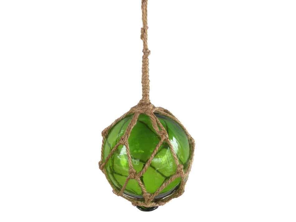 Hampton Nautical - Vente Objets de décoration - Flotteur de pêche à boule de verre japonais vert avec filet brun D3