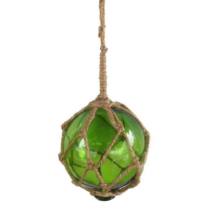 Hampton Nautical - Wholesale Ornament - Green Japanese Glass Ball Fishing Float With Brown Netting D3