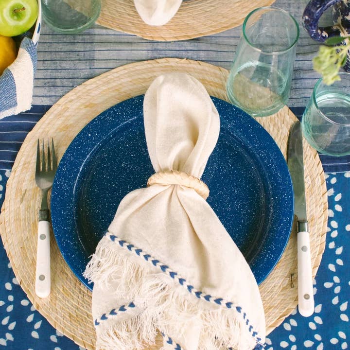 kd weave - Wholesale Dinner & Cloth Napkin - Chambray Braid Detail NapkinBlack Braid Detail Napkin | Hand Woven Cotton | Set of 2