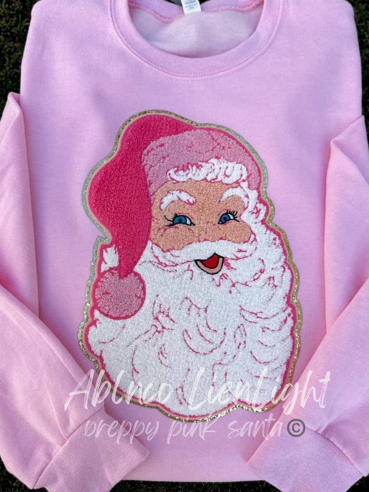 Preppy Pink Santa©️ Christmas Chenille Patch Sweatshirt for wholesale by ABLNco