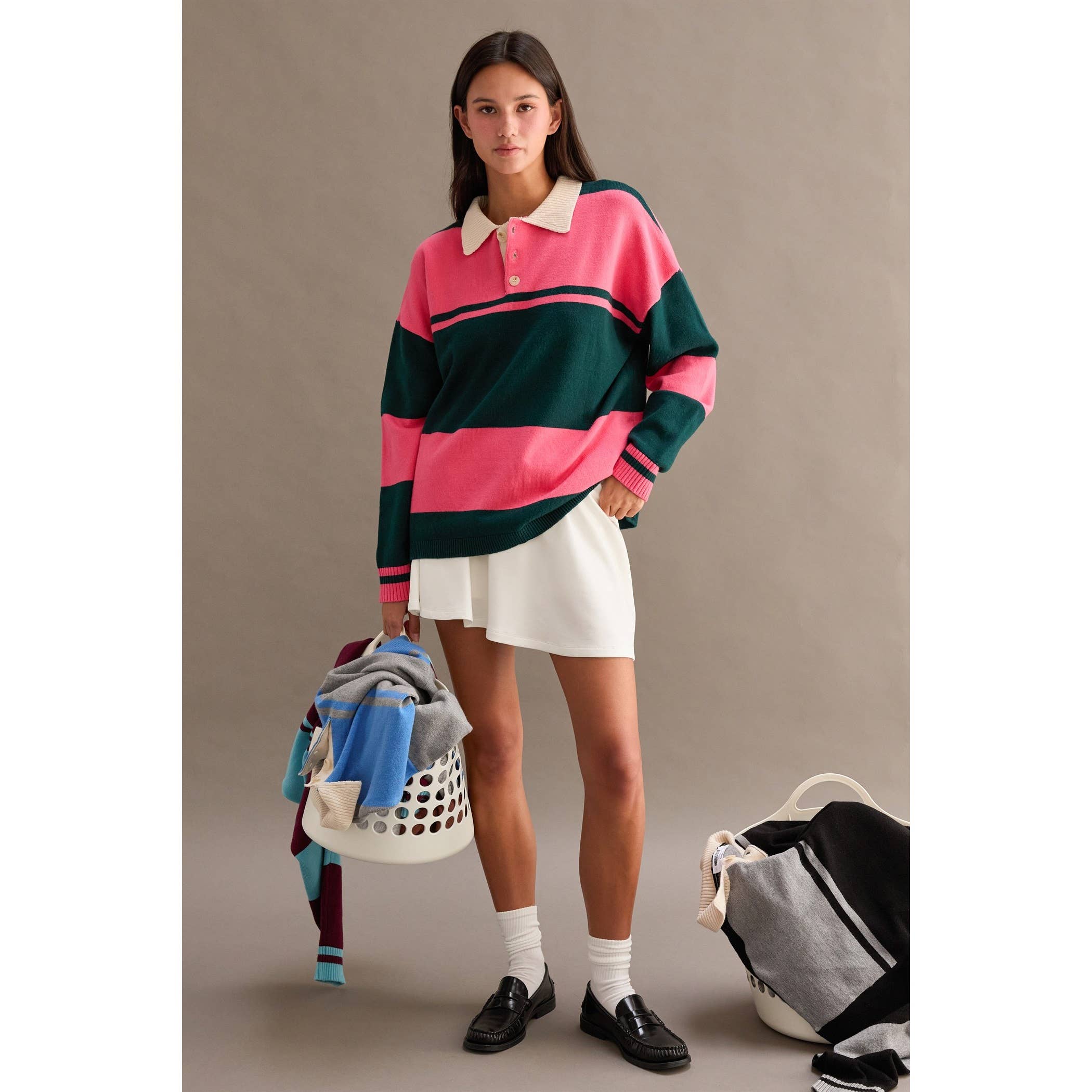 HYFVE - Wholesale Knit Sweater - Women's - Contrasting Striped Sweater With Polo Collar10