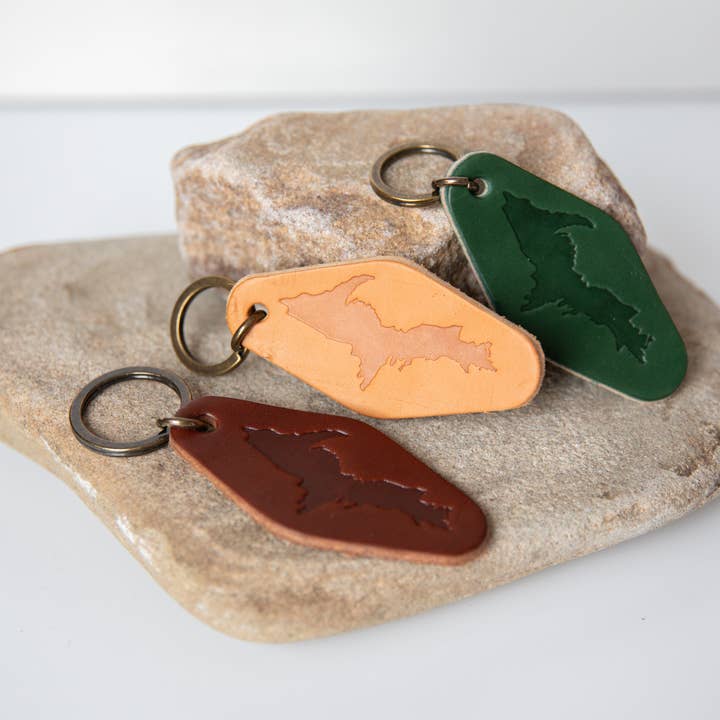 Aura Design Co. - Wholesale Keychain - Unisex - Leather Keychain - Upper Michigan UP Stamped1