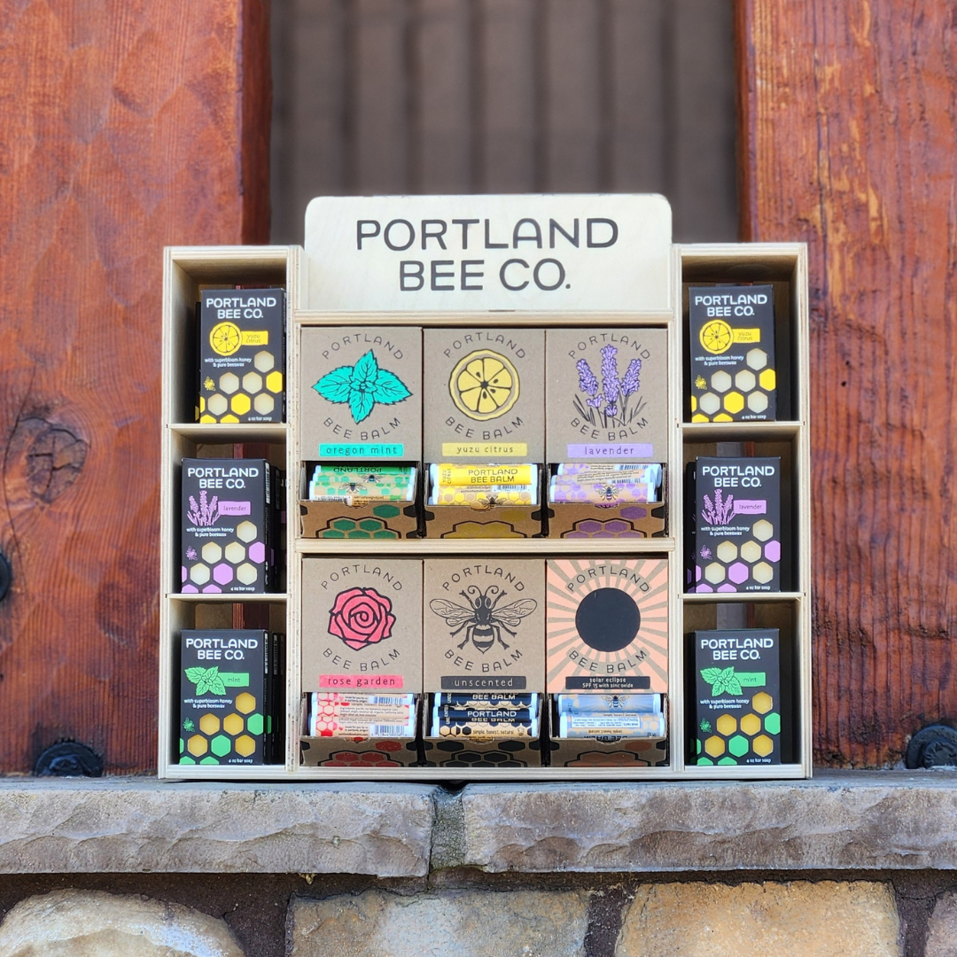 Portland Bee Balm - Wholesale Lip Balm - Wooden Display with Beeswax Lip Balm & Natural Soap2
