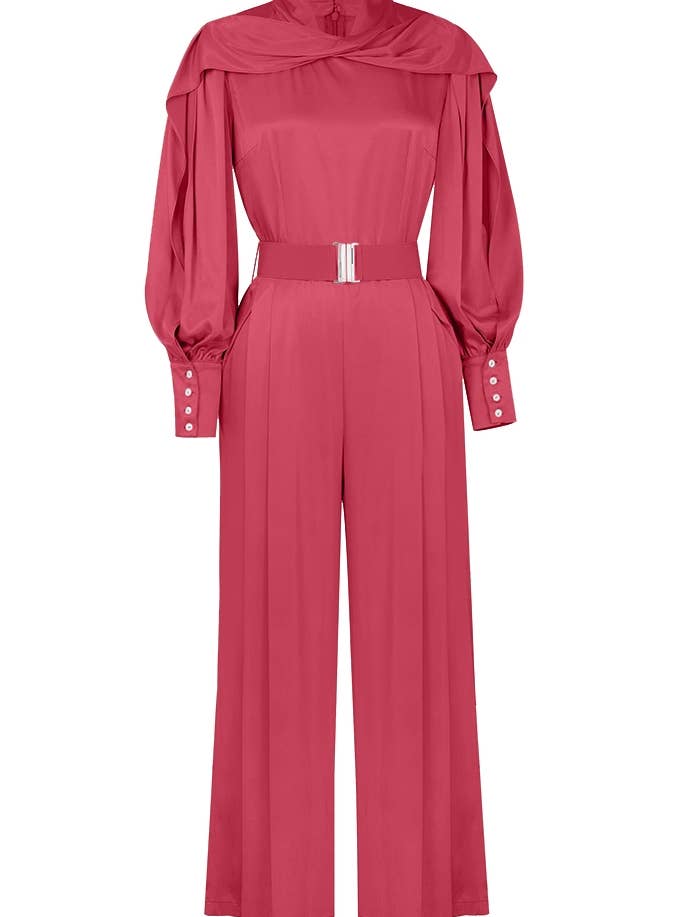 Macacão Chic Star Plus Size Viscose Gola Mock em Vermelho 06212 por atacado de CHIC STAR