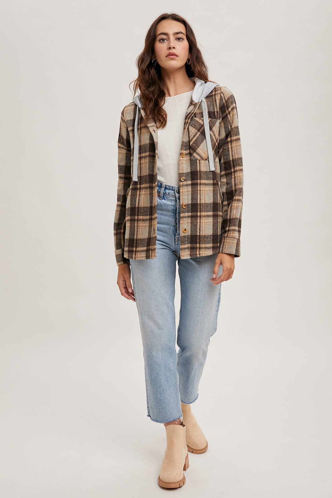 Bluivy – wholesale Shirt Jacket/Shacket - Women’s – HOODED FLANNEL BUTTON FRONT SHIRT JACKET6