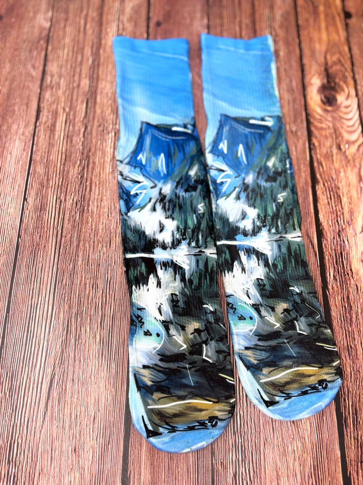 Mountains Sublimation Socks for wholesale by Third Wolf Designs