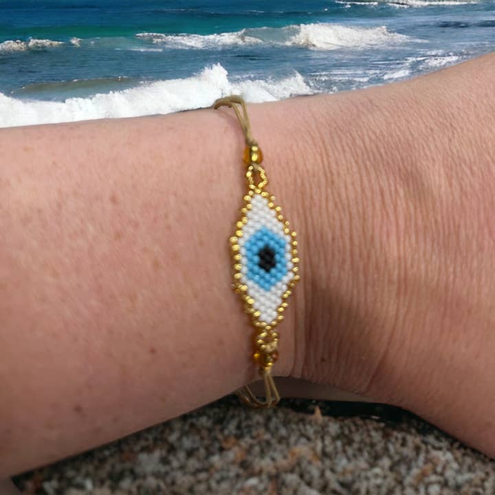 eye seed bead evil eye miyuki geweven armband verstelbaar voor wholesale door Jade Pottery & DIY Studio