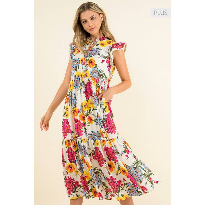 Vestido maxi con estampado floral en capas /Talla XL/ para venta al por mayor de THML