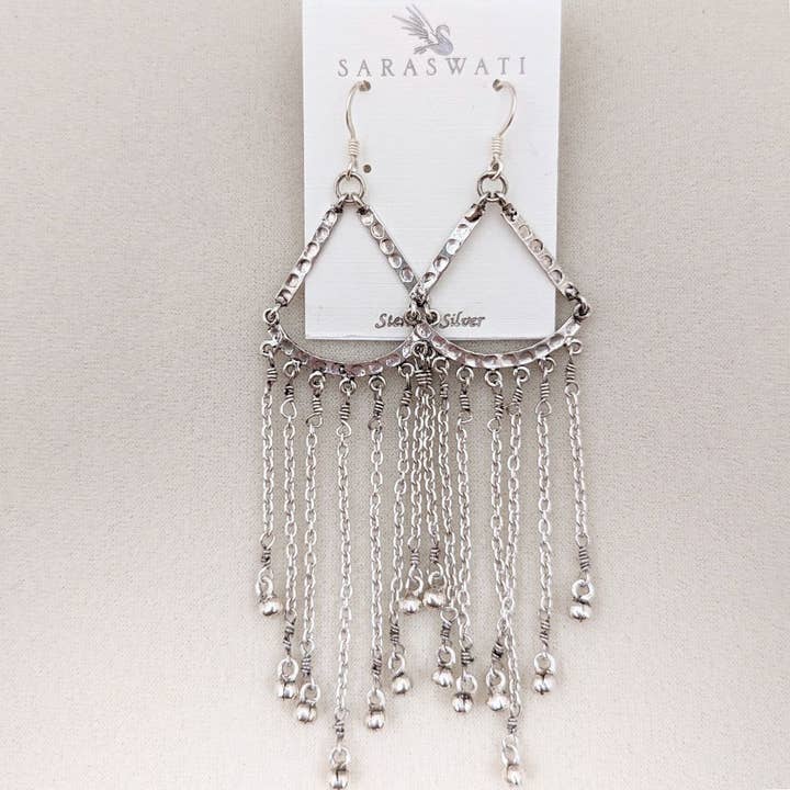 Hinged Trapeze Sterling Silver Statement Dangle Earrings for wholesale by Saraswati Imports