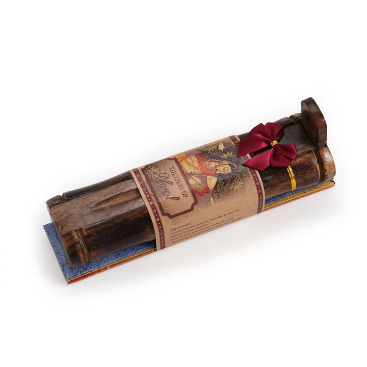 Bamboo Burner + 3 Meditation Incense Sticks Packs & Greeting (XX Variery of Greetings) för wholesale av Prabhuji's Gifts