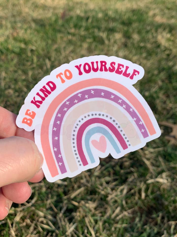 Retro Boho Rainbow Inspirational Stickers for wholesale by Peach Tree Design Shop