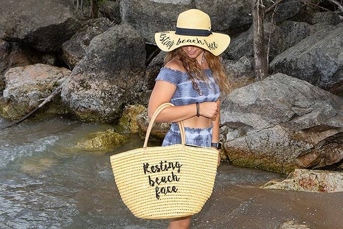 Funky Junque - Wholesale Straw Hat - Women's - Embroidered Sun Hat - Resting Beach Face3