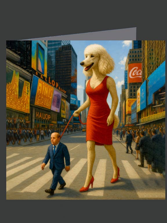 Poodle Walks Her Man 01-1001 / Greeting Cards for wholesale by Eliot Siegel & The British Art Gallery