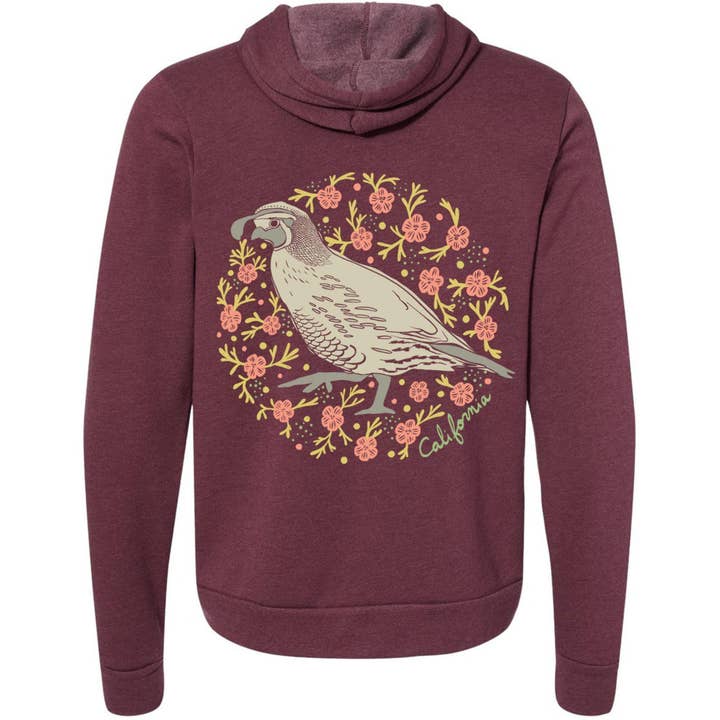 Sweat à capuche zippé California Poppy Quail pour la vente par State Bliss