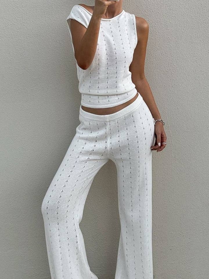 Ärmlös topp och raka byxor stickade set DP25B989 för wholesale av Dipped Shop