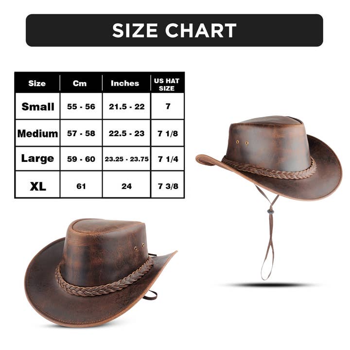 Hadzam - Wholesale Cowboy Hat - Unisex - Men's and Women's Brown Western Leather Outback Cowboy Hat