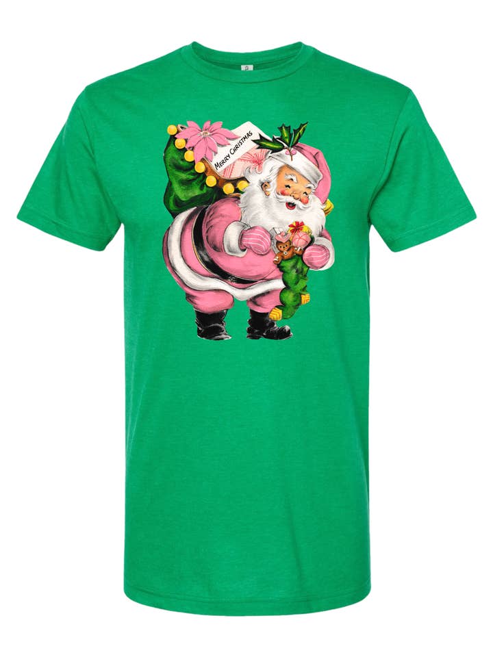 Summer Tees - Wholesale Screen Printed T-Shirt - Women's - VINTAGE PINK SANTA TEE
