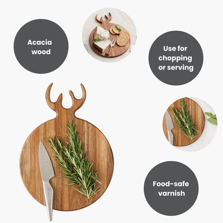 UBERSTAR - Wholesale Cheese board - Stag Christmas Serving Board - Natural Acacia5