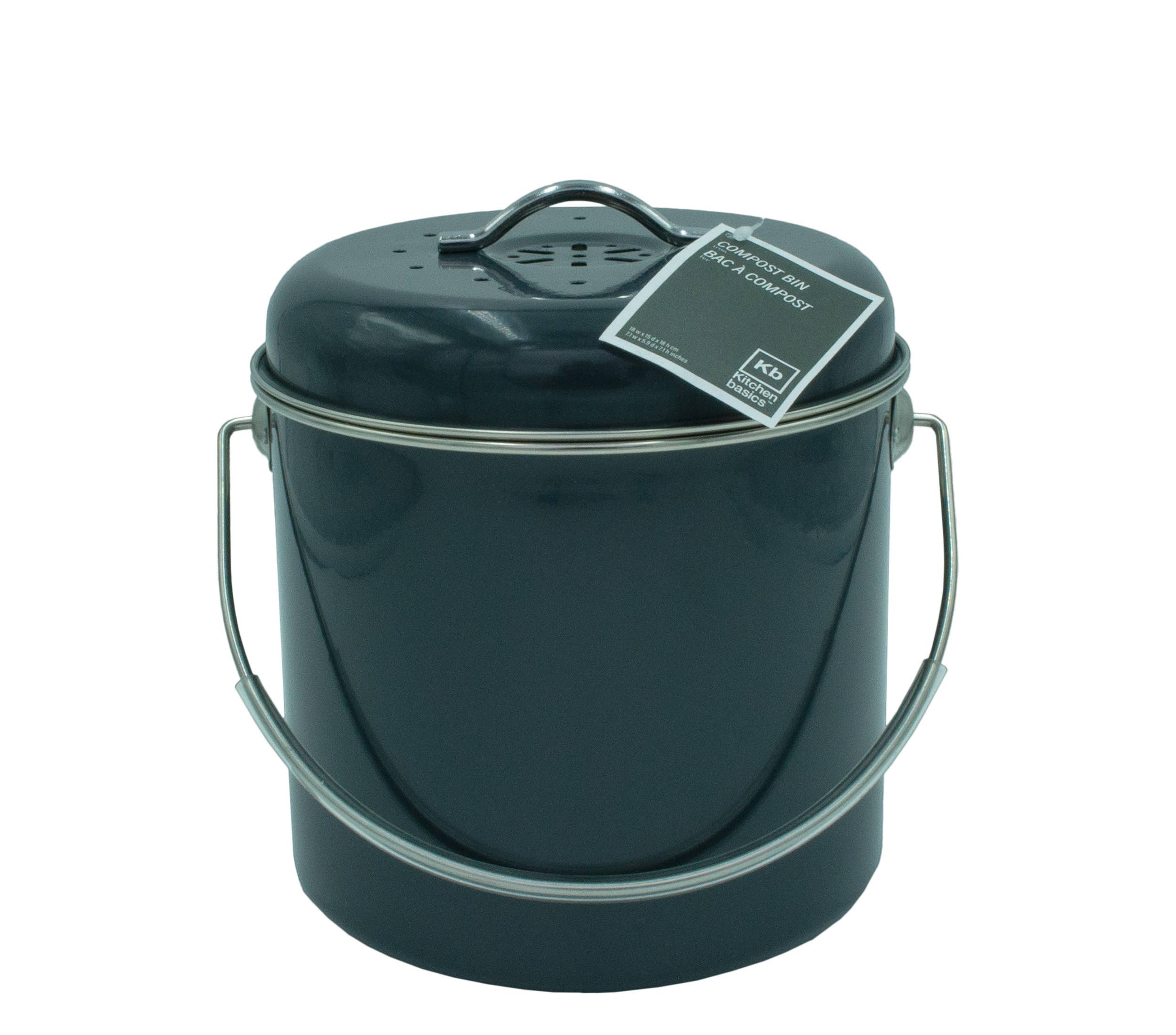 KITCHEN BASICS Compost Bin Grey w/Charcoal Filter 9x7" 5.8Q for wholesale on Faire1