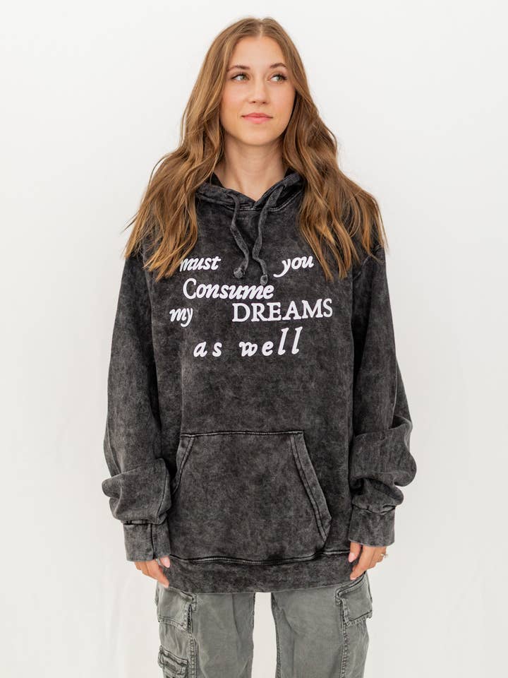 Consume My Dreams - Mineral Washed Hoodie for wholesale by Faeble