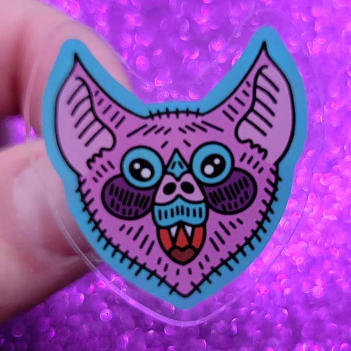 Pink Bat Acrylic Pin for wholesale by Printy Vibes