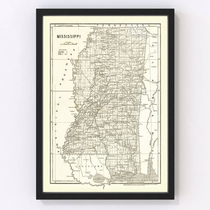 Vintage Map of Mississippi 1842 for wholesale by Ted's Vintage Art