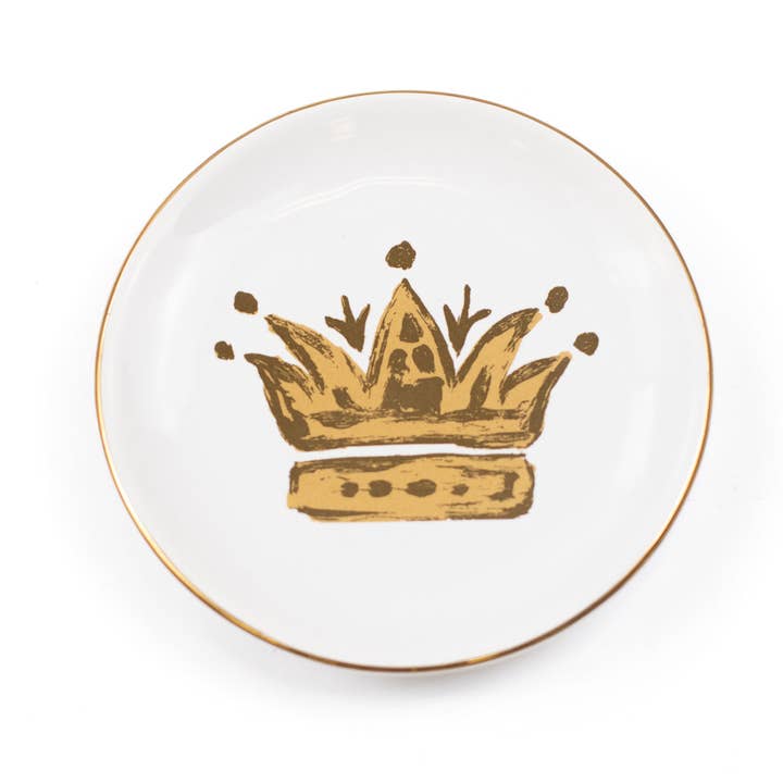 Crown Jewel Trinket Dish White/Gold 4x4 for wholesale by The Royal Standard