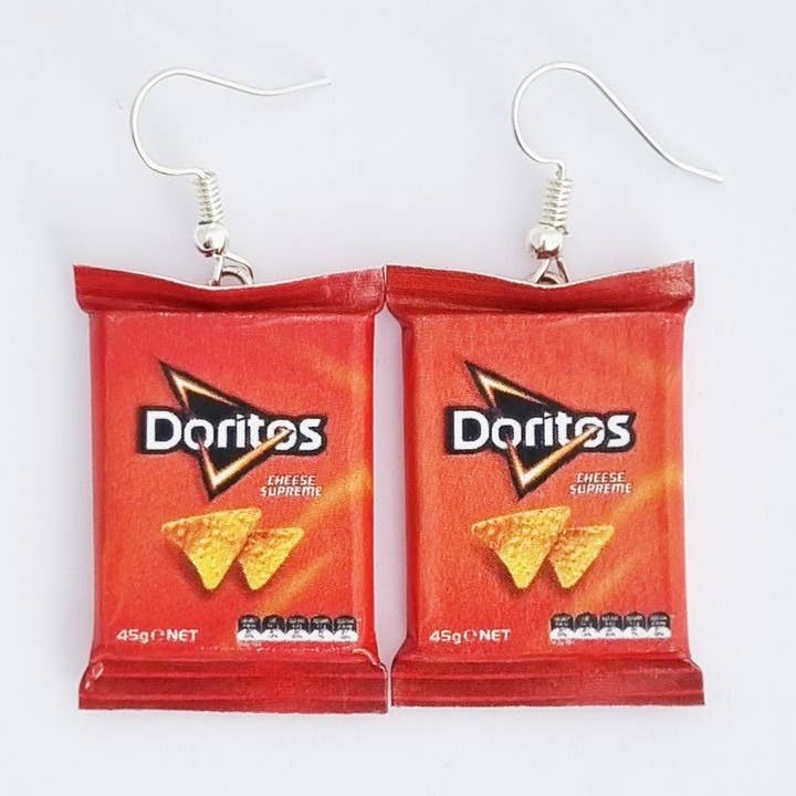 Doritos Cheese Supreme earrings for wholesale by Cheeky Little Monkeys Jewellery