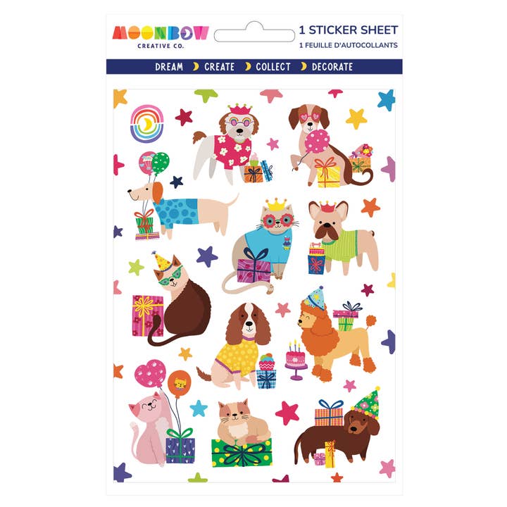 Surprise Pawty Glossy Sticker Sheet for wholesale by Moonbow Creative Co.