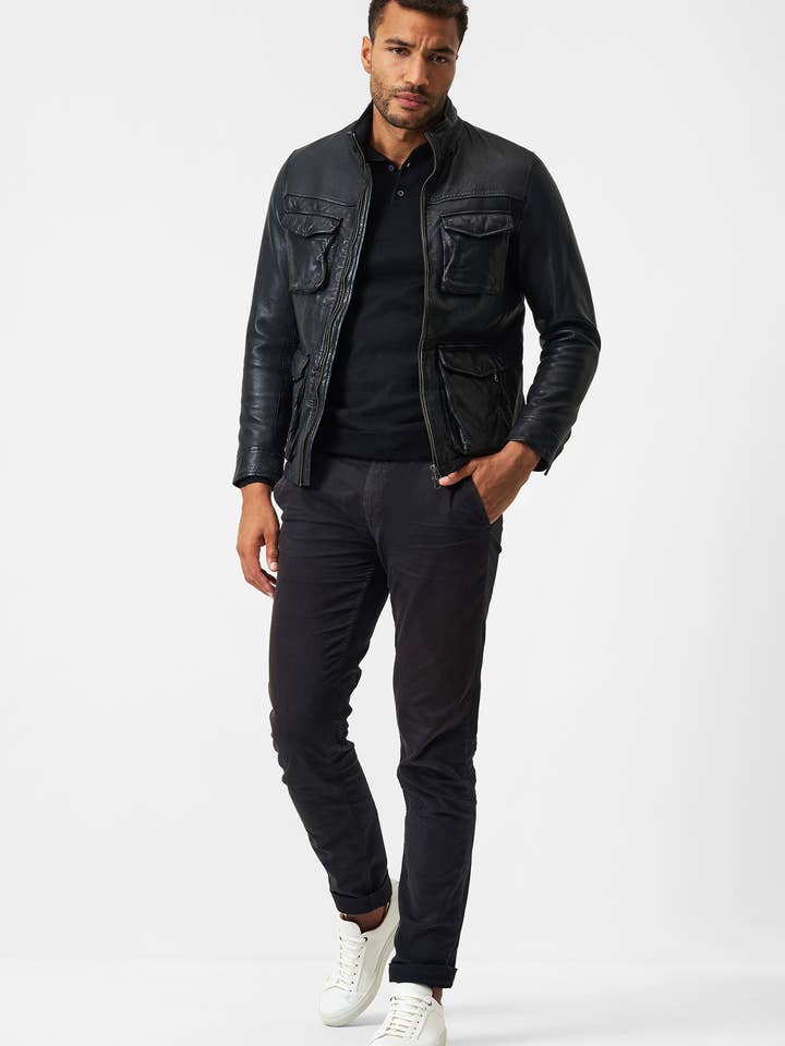 black Classic Men's Leather Jacket Stefano - Lamb Nappa Leather for wholesale on Faire2