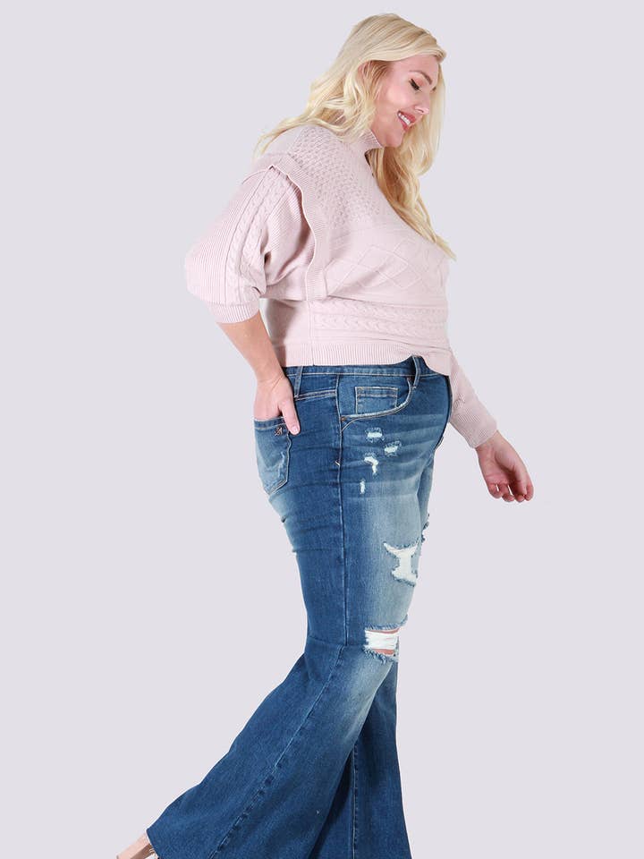 P32308M-PLUS SIZE BOOT CUT WITH DESTROY for wholesale by SAIGE DENIM