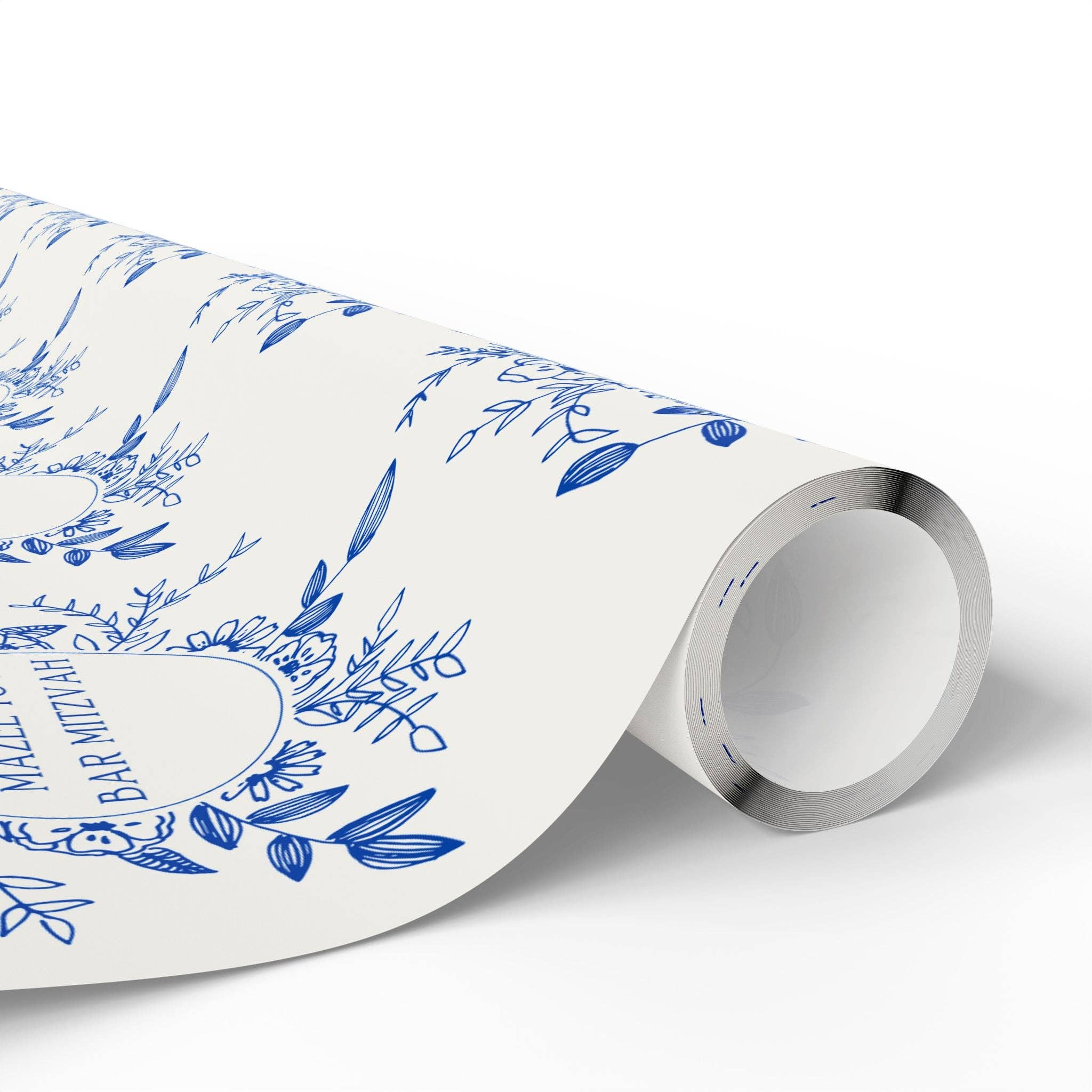 Lokipawz - Wholesale Flat Wrap - Mazel Tov Bar Mitzvah Blue Floral Gift Wrap14